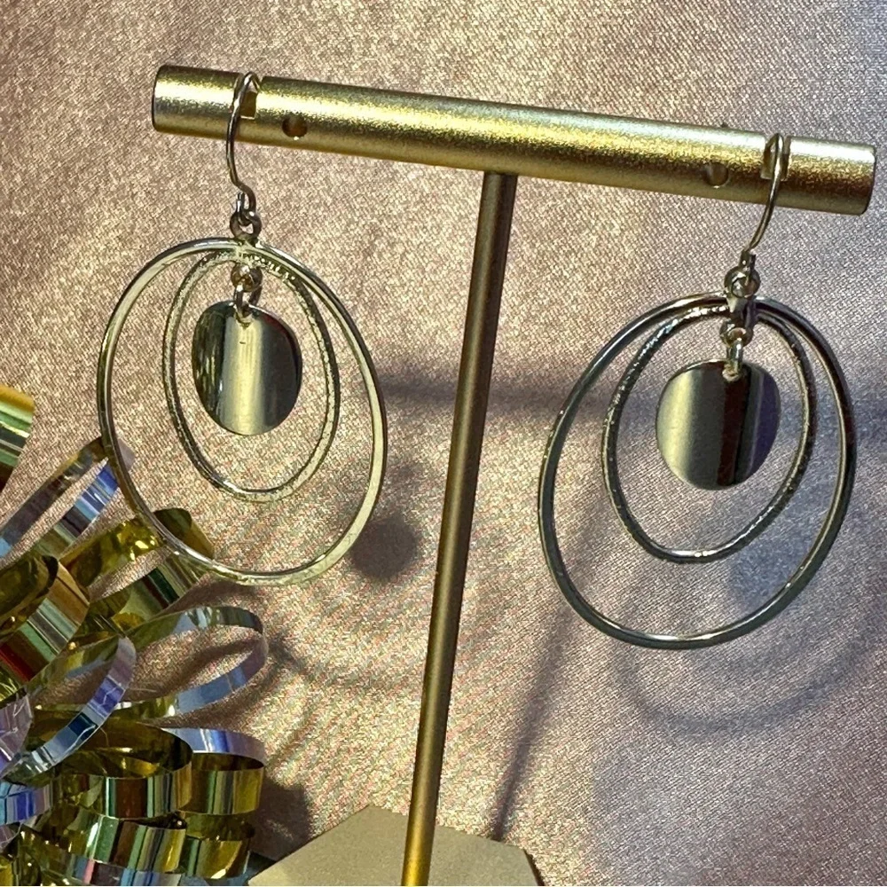 Gold Geometric Earrings with Minimalist Design Double Hoop Earrings Gold Plated